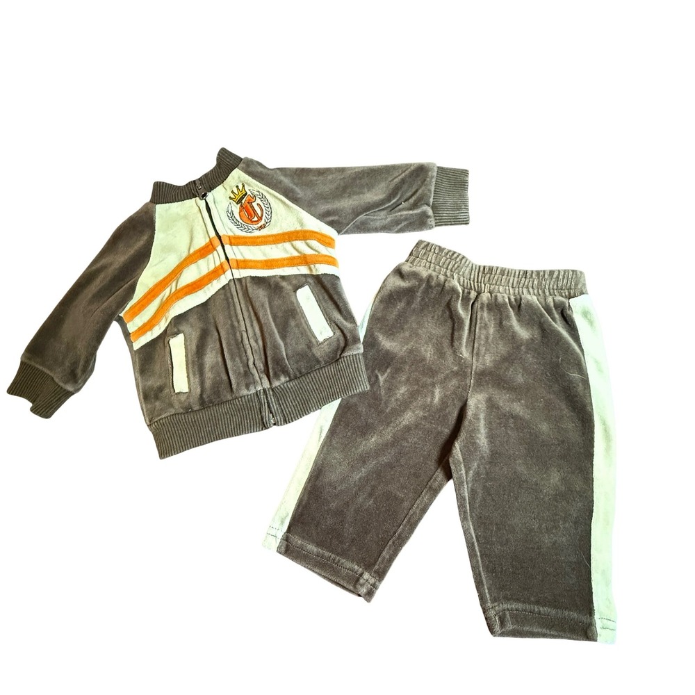 Vintage Carters Watch the Wear Brown Velour Tracksuit Set Baby 3-6M Crown Crest
